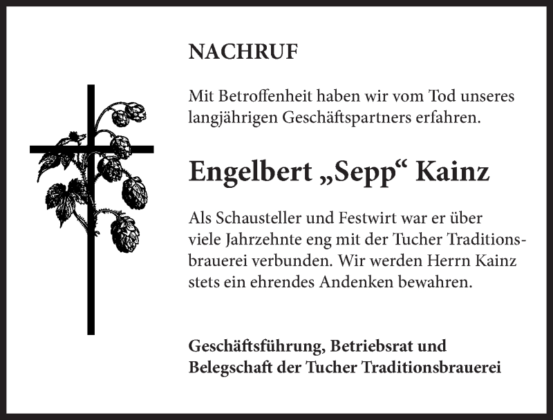  Traueranzeige für Engelbert Kainz vom 04.08.2018 aus Gesamtausgabe Nürnberger Nachrichten/ Nürnberger Ztg.