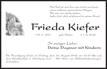 Traueranzeige von Frieda Kiefer von Gesamtausgabe Nürnberger Nachrichten/ Nürnberger Ztg.