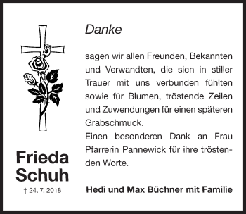 Traueranzeige von Frieda Schuh von Gesamtausgabe Nürnberger Nachrichten/ Nürnberger Ztg./ Fürther Nachrichten