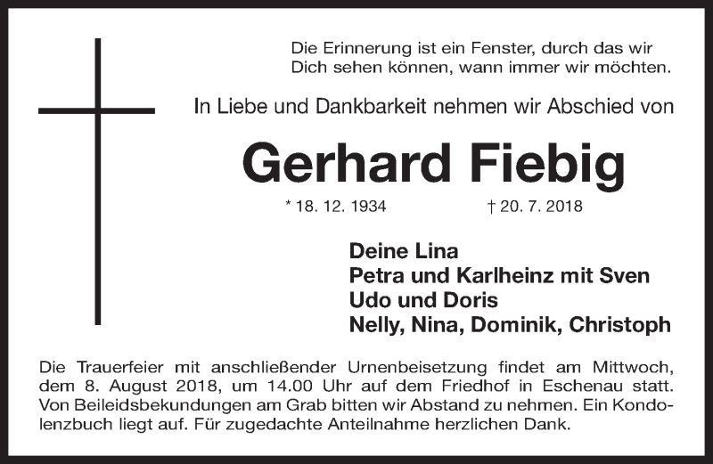 Traueranzeigen von Gerhard Fiebig | trauer.nn.de