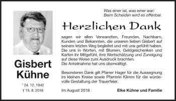Traueranzeige von Gisbert Kühne von Gesamtausgabe Nürnberger Nachrichten/ Nürnberger Ztg.