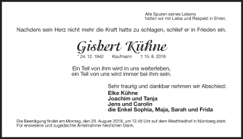 Traueranzeige von Gisbert Kühne von Gesamtausgabe Nürnberger Nachrichten/ Nürnberger Ztg.