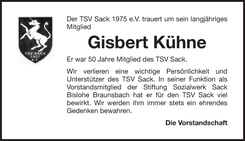  Traueranzeige für Gisbert Kühne vom 21.08.2018 aus Fürther Nachrichten Lokal