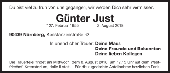 Traueranzeige von Günter Just von Gesamtausgabe Nürnberger Nachrichten/ Nürnberger Ztg.