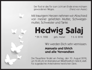 Traueranzeige von Hedwig Salaj von Gesamtausgabe Nürnberger Nachrichten/ Nürnberger Ztg.