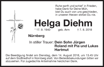 Traueranzeige von Helga Diehm von Gesamtausgabe Nürnberger Nachrichten/ Nürnberger Ztg.