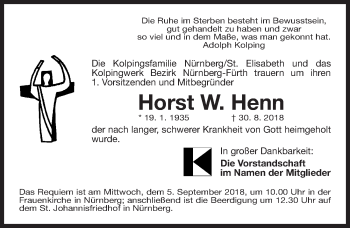 Traueranzeige von Horst W. Henn von Gesamtausgabe Nürnberger Nachrichten/ Nürnberger Ztg.