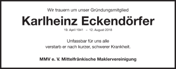 Traueranzeige von Karlheinz Eckendörfer von Gesamtausgabe Nürnberger Nachrichten/ Nürnberger Ztg.