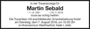 Traueranzeige von Martin Sebald von Gesamtausgabe Nürnberger Nachrichten/ Nürnberger Ztg.
