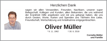 Traueranzeige von Oliver Müller von Gesamtausgabe Nürnberger Nachrichten/ Nürnberger Ztg.