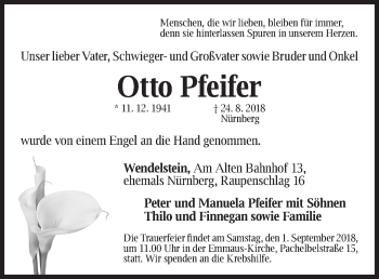 Traueranzeige von Otto Pfeifer von Gesamtausgabe Nürnberger Nachrichten/ Nürnberger Ztg.