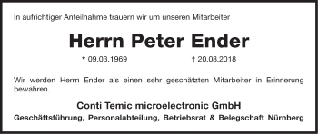 Traueranzeige von Peter Ender von Gesamtausgabe Nürnberger Nachrichten/ Nürnberger Ztg.