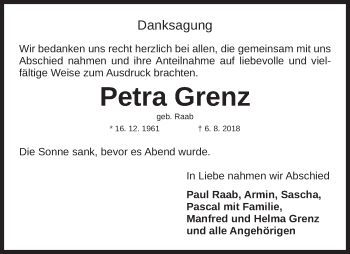 Traueranzeige von Petra Grenz von Gesamtausgabe Nürnberger Nachrichten/ Nürnberger Ztg.