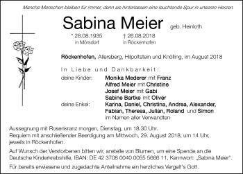 Traueranzeige von Sabina Meier von Neumarkter Nachrichten Lokal