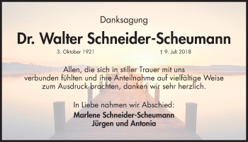 Traueranzeige von Walter Schneider-Scheumann von Gesamtausgabe Nürnberger Nachrichten/ Nürnberger Ztg.