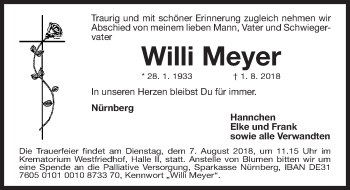 Traueranzeige von Willi Meyer von Gesamtausgabe Nürnberger Nachrichten/ Nürnberger Ztg.