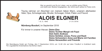 Traueranzeige von Alois Elgner von Gesamtausgabe Nürnberger Nachrichten/ Nürnberger Ztg.