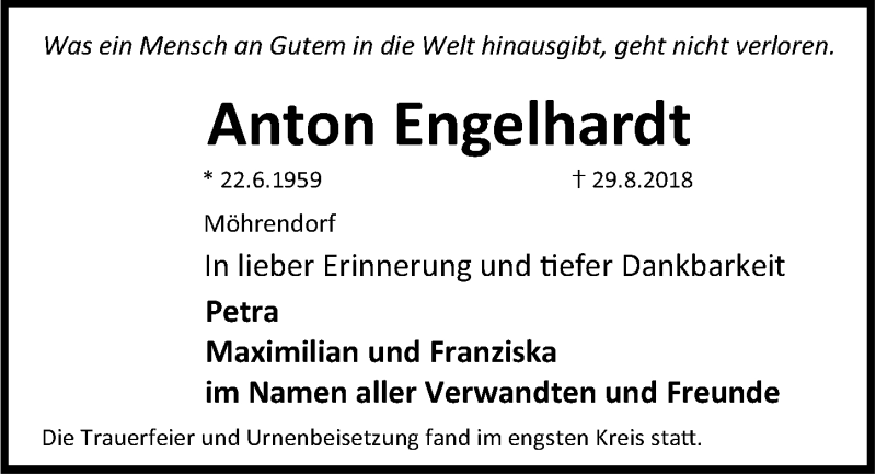  Traueranzeige für Anton Engelhardt vom 15.09.2018 aus Erlanger Nachrichten Lokal
