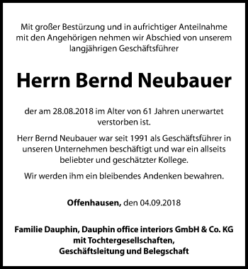 Traueranzeige von Bernd Neubauer von Gesamtausgabe Nürnberger Nachrichten/ Nürnberger Ztg.