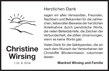 Traueranzeige von Christine Wirsing von Gesamtausgabe Nürnberger Nachrichten/ Nürnberger Ztg.