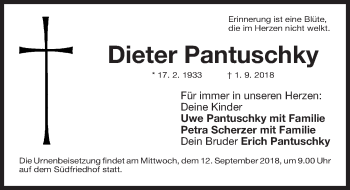 Traueranzeige von Dieter Pantuschky von Gesamtausgabe Nürnberger Nachrichten/ Nürnberger Ztg.