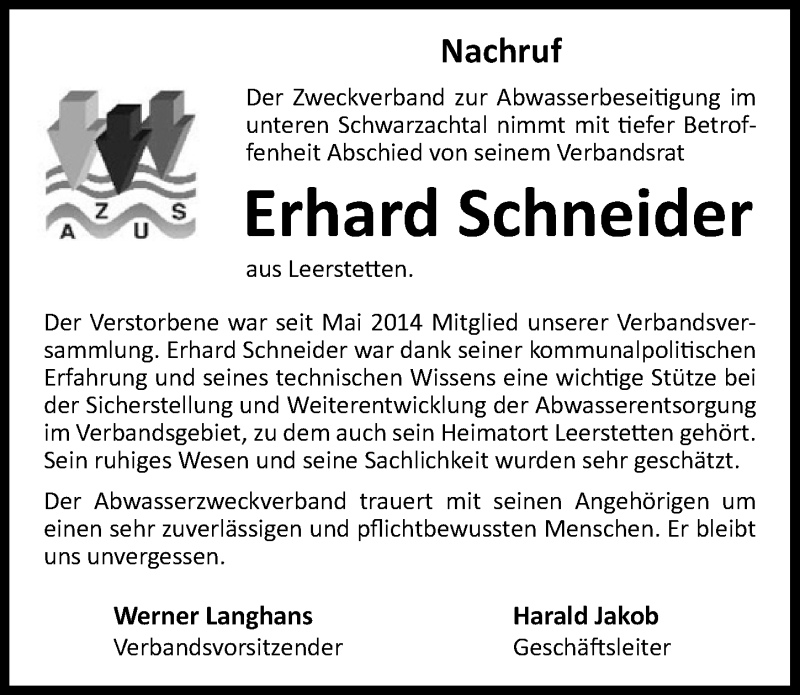  Traueranzeige für Erhard Schneider vom 14.09.2018 aus Schwabach