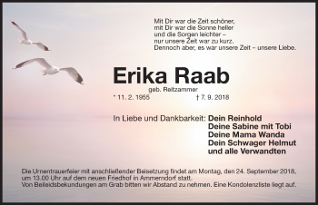 Traueranzeige von Erika Raab von Fürther Nachrichten Lokal