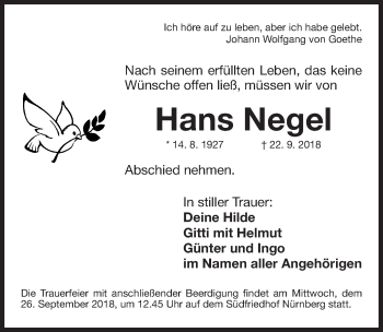 Traueranzeigen von Hans Negel trauer.nn.de