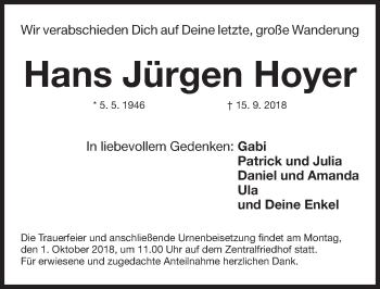 Traueranzeige von Hans Jürgen Hoyer von Erlanger Nachrichten Lokal