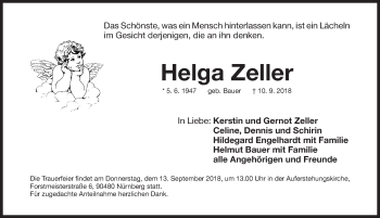 Traueranzeige von Helga Zeller von Gesamtausgabe Nürnberger Nachrichten/ Nürnberger Ztg.
