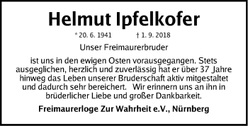 Traueranzeige von Helmut Ipfelkofer von Gesamtausgabe Nürnberger Nachrichten/ Nürnberger Ztg.
