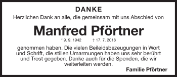 Traueranzeige von Manfred Pförtner von Gesamtausgabe Nürnberger Nachrichten/ Nürnberger Ztg.
