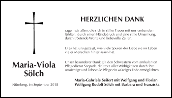 Traueranzeige von Maria-Viola Sölch von Gesamtausgabe Nürnberger Nachrichten/ Nürnberger Ztg.