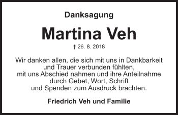 Traueranzeige von Martina Veh von Gesamtausgabe Nürnberger Nachrichten/ Nürnberger Ztg.