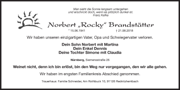 Traueranzeige von Norbert Brandstätter von Gesamtausgabe Nürnberger Nachrichten/ Nürnberger Ztg.