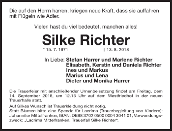 Traueranzeige von Silke Richter von Gesamtausgabe Nürnberger Nachrichten/ Nürnberger Ztg.
