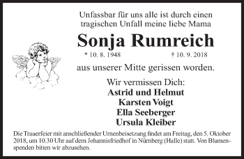 Traueranzeige von Sonja Rumreich von Gesamtausgabe Nürnberger Nachrichten/ Nürnberger Ztg.