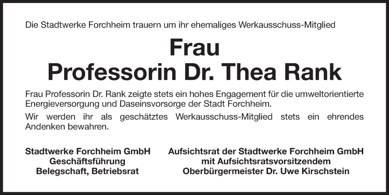  Traueranzeige für Thea Rank vom 20.09.2018 aus Nordbayerische Nachrichten Forchheim Lokal