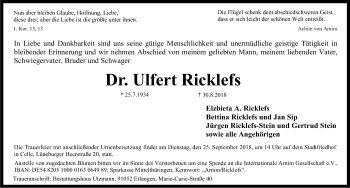 Traueranzeige von Ulfert Ricklefs von Erlanger Nachrichten Lokal