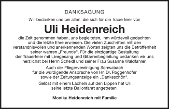 Traueranzeige von Uli Heidenreich von Gesamtausgabe Nürnberger Nachrichten/ Nürnberger Ztg.