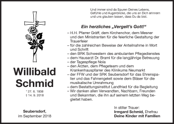 Traueranzeige von Willibald Schmid von Neumarkter Nachrichten Lokal