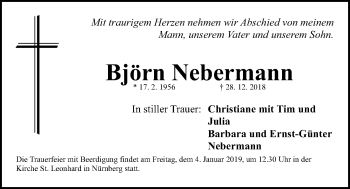 Traueranzeige von Björn Nebermann von Gesamtausgabe Nürnberger Nachrichten/ Nürnberger Ztg.