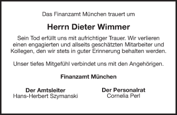 Traueranzeige von Dieter Wimmer von Altmühl-Bote Lokal