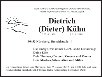 Traueranzeige von Dietrich Kühn von Gesamtausgabe Nürnberger Nachrichten/ Nürnberger Ztg.
