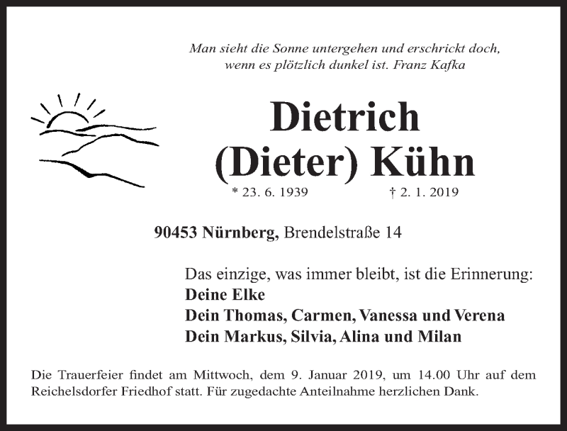  Traueranzeige für Dietrich Kühn vom 05.01.2019 aus Gesamtausgabe Nürnberger Nachrichten/ Nürnberger Ztg.
