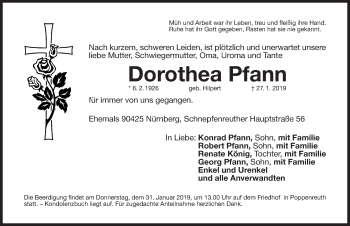 Traueranzeige von Dorothea Pfann von Gesamtausgabe Nürnberger Nachrichten/ Nürnberger Ztg.