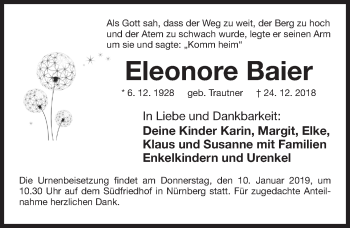Traueranzeige von Eleonore Baier von Gesamtausgabe Nürnberger Nachrichten/ Nürnberger Ztg.