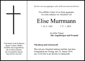 Traueranzeige von Elise Murrmann von Gesamtausgabe Nürnberger Nachrichten/ Nürnberger Ztg.