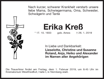 Traueranzeige von Erika Kreß von Gesamtausgabe Nürnberger Nachrichten/ Nürnberger Ztg.