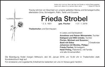 Traueranzeige von Frieda Strobel von Altmühl-Bote Lokal